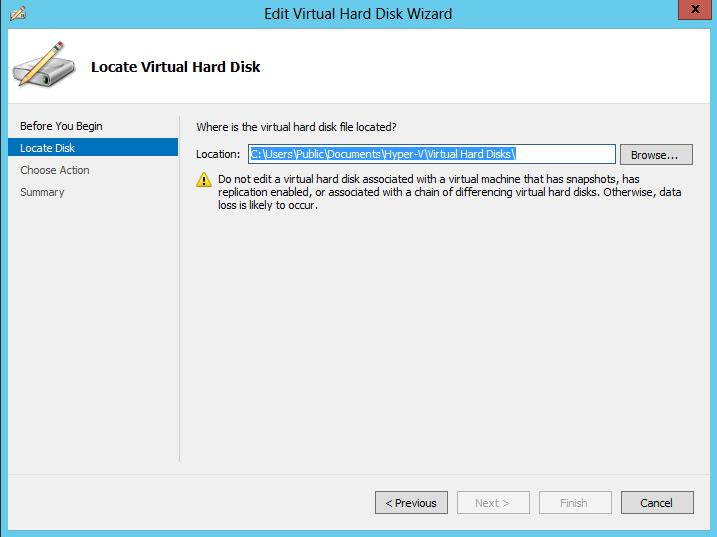 Enter name and location of VHD file and click Next