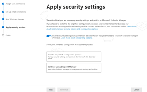 Use M365 Defender or Endpoint Manager for Settings