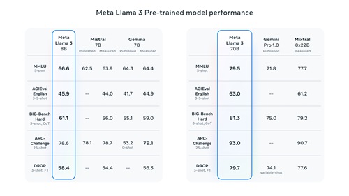 Meta Llama 3 Pre-trained Model Performance