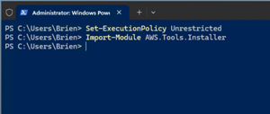 Figure 2: You will need to import the AWS.Tools.Installer module.