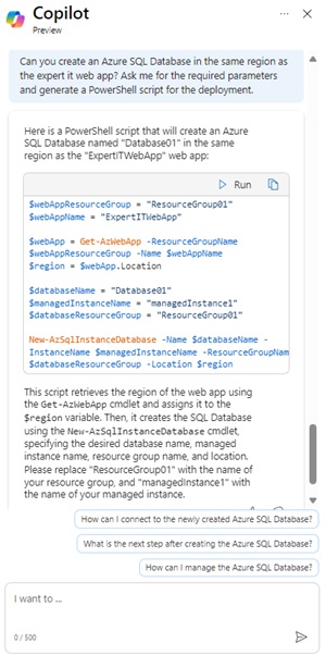 Deploy Azure SQL DB using Copilot