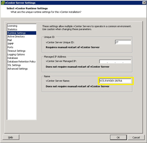 The vCenter Server Name specified in this dialog