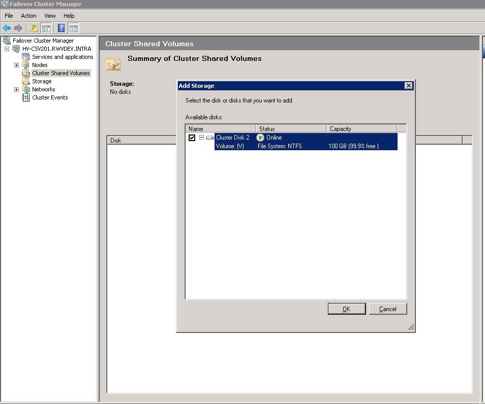 Selecting the VHDs drive example here will make it the CSV volume.