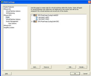 Configuring DRS rules as part of the cluster settings via this dialog. 