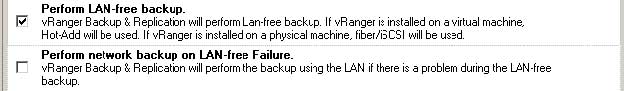 When testing LAN-Free backups, clear the Perform Network Backup on LAN-free Failure option so that backup traffic doesn't flow over the network. 