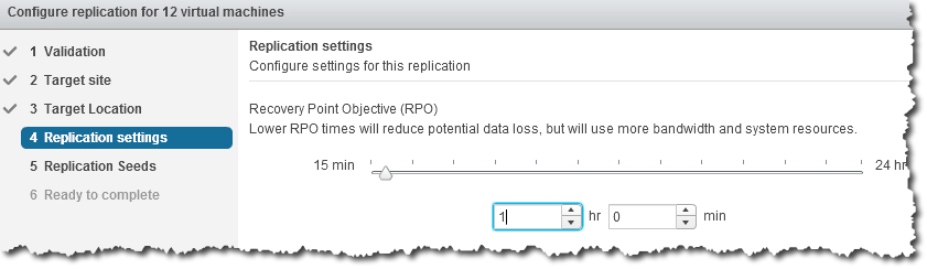 Set the Recovery Point Objective to replicate data at specific intervals you determine.