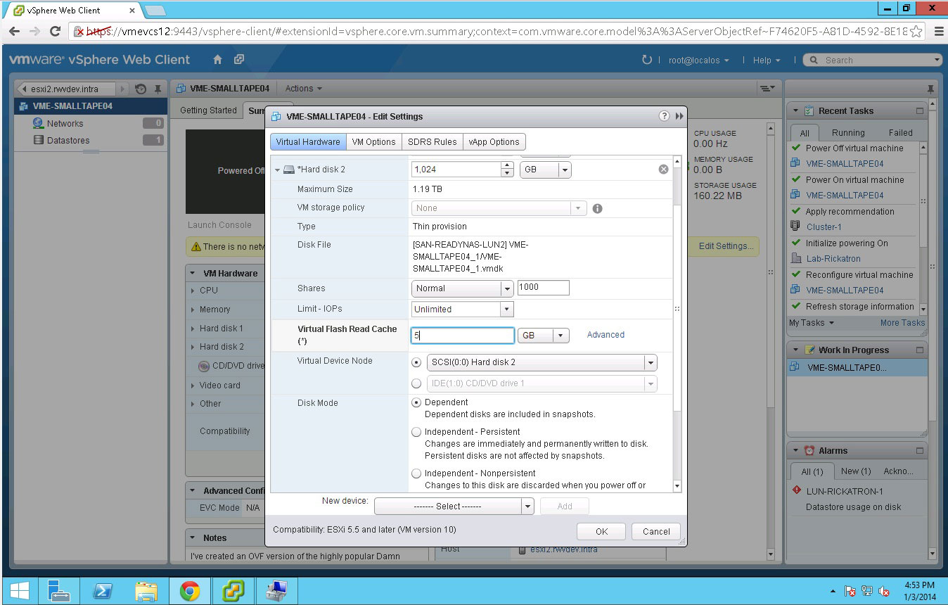 Adding the flash read cache is per VMDK in the vSphere Web Client.