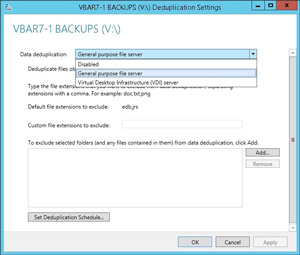 The deduplication role can do both general purpose files and virtual machines in Windows Server 2012 R2.