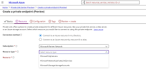 Private Endpoint resource selection
