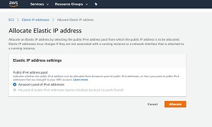 You can use one of Amazon's IP addresses, or you can bring your own IPv4 addresses.