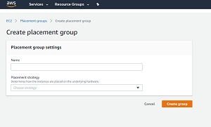 Figure 1: Creating a placement group requires you to enter a group name and to choose a placement strategy.