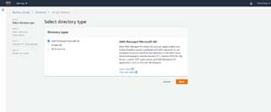 Choose AWS Managed Microsoft AD as the directory type.