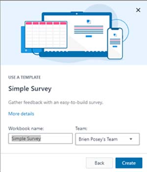 Figure 3: You will need to provide a name for the workbook and choose who it will be shared with.