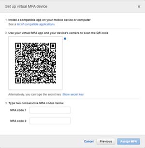 MFA on AWS: Users Install an App and then Scan the QR Code.