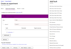 Azure Chaos Studio Experiment Designer Adding a Fault