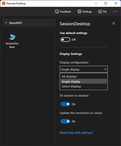 The Windows Remote Desktop Client Monitor Settings