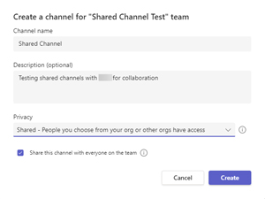 Creating a Shared Channel in a Team