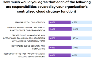 How much would you agree that each of the following are responsibilities covered by your organization's centralized cloud strategy function?