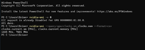 Figure 5: I used a command line tool to check my GPU clock speed.