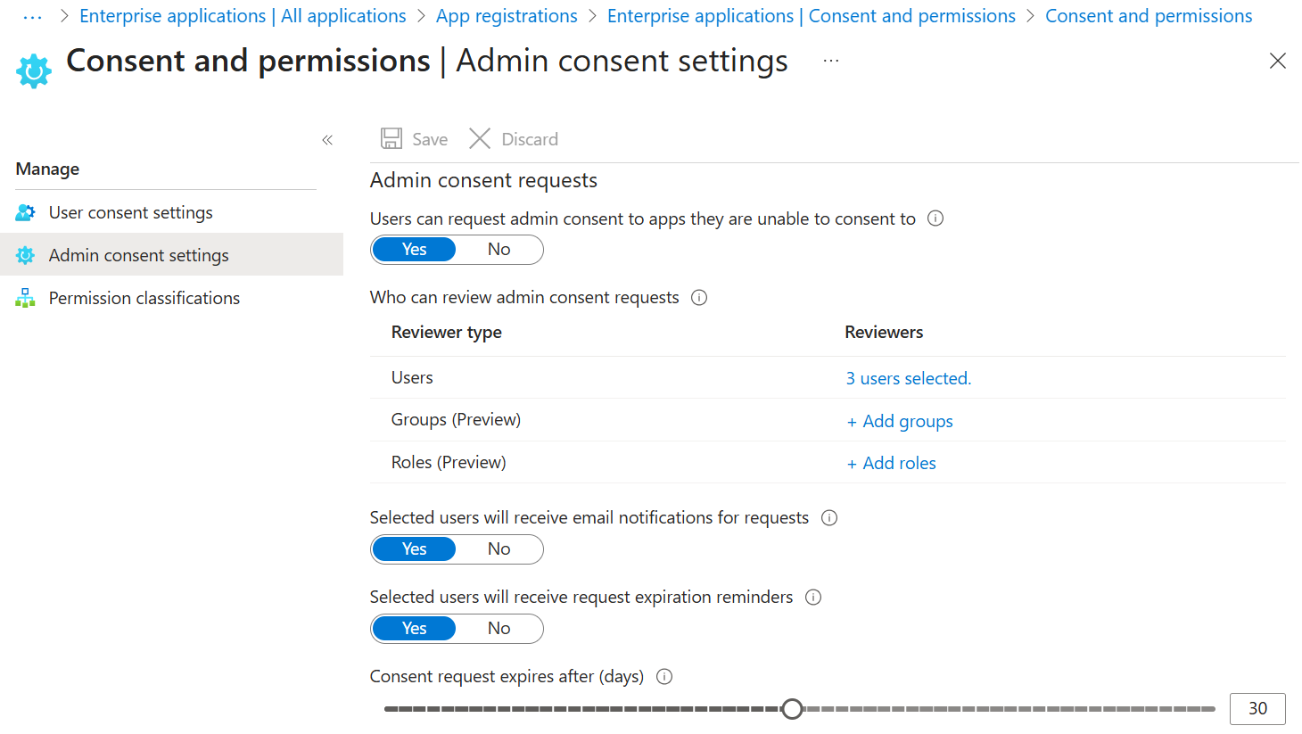 Admin Consent Settings in Entra.