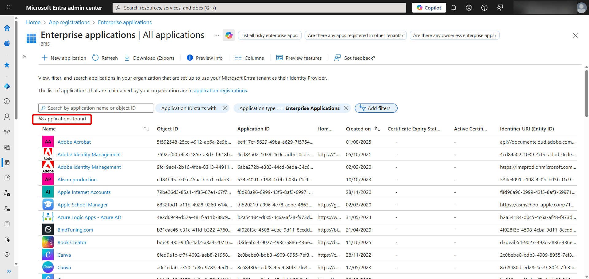 Enterprise Applications in Entra ID - non-Microsoft only.