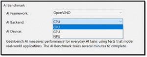 Figure 6: Geekbench AI Accelerator Selection