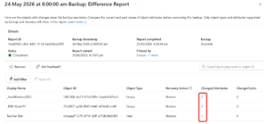 Viewing a Difference Report and Selecting Objects to Recover