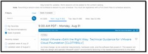 VMware Explore content catalog filtered for available seats