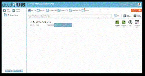 The Cloud4UIS Device Management Portal showing a registered MSNSwitch2.