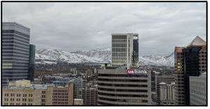 Downtown Salt Lake City with the Wasatch Mountains in the background