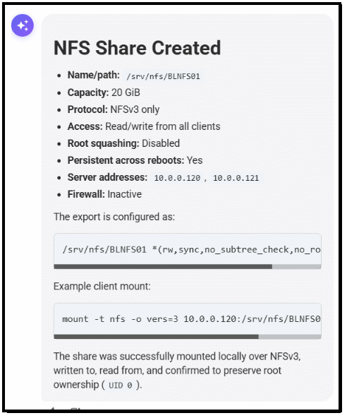 Aipex NFS share configuration