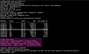 FIO block-size test output