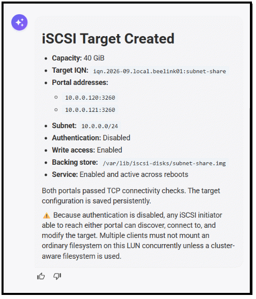 Aipex iSCSI target configuration