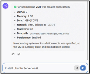 AI installs KVM and creates VM1